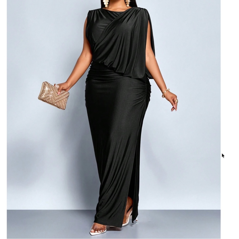 Plus Ruched Drapey Fitted Split Thigh Party Evening WEdding Dress